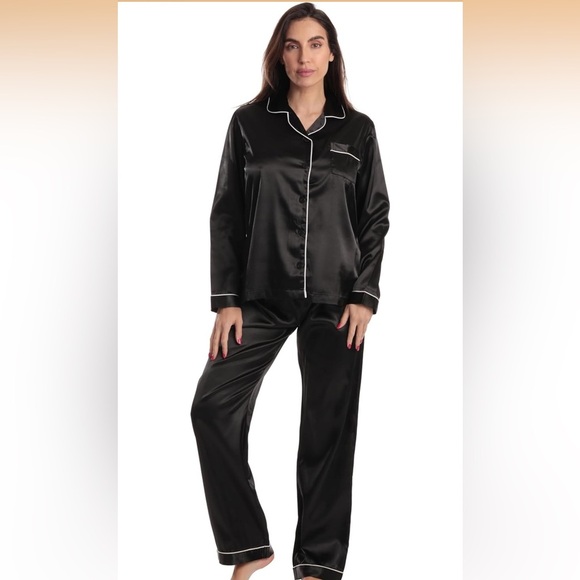 Just Love Two Piece Glazed Satin Black Pajama Set Size XL - Picture 2 of 4